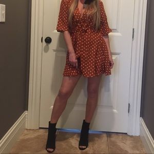 terracotta polka dot tea dress